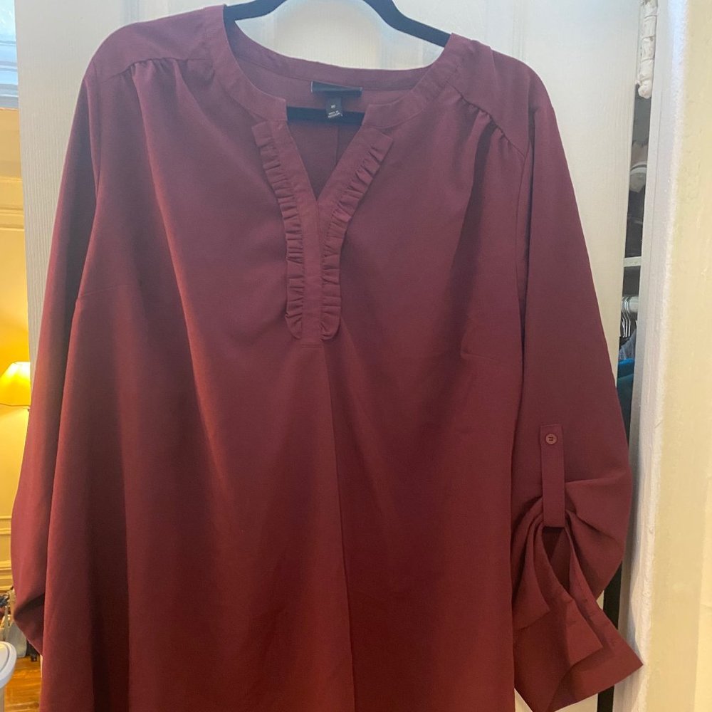 Burgundy ruffle neck blouse